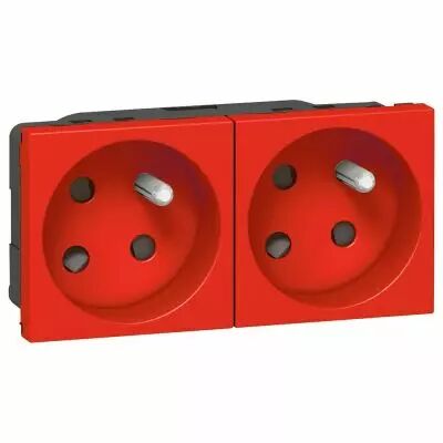 Prise multi supports Prog Mosaic - 2x2P+T � d�trompage � 45� - 4 mod - rouge (077152)