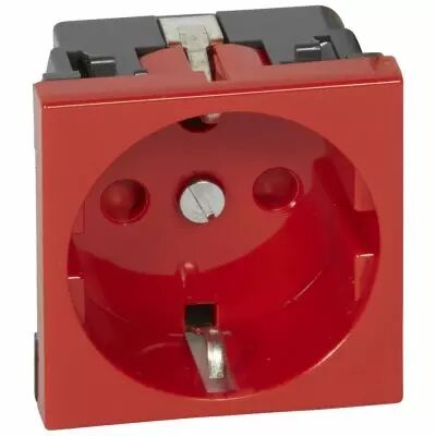 Prise Prog Mosaic - std germanique - 2P+T d�tromp - bornes � vis - 2 mod - rouge (077214)