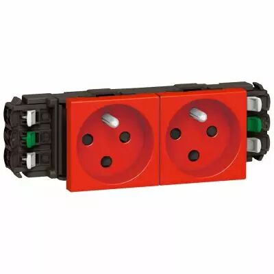 Prise Prog Mosaic pour goulottes DLP- 2x2P+T d�trompage- auto- 4 modules- rouge (077322)