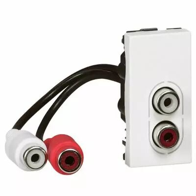 Prise audio Prog Mosaic - 2 RCA pr�connectoris�e - 1 mod - blanc (078747)