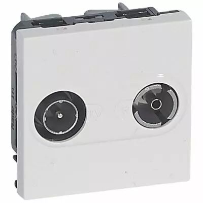 Prise TV/R - Prog Mosaic - �9,52mm m�le-femelle - 2 modules - blanc (078783)