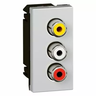 Prise audio vid�o Prog Mosaic - 3 RCA femelle audio vid�o - 1 module - alu (079254)
