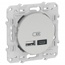 Odace - prise USB double - type A+C - Alu - 5 Vcc - 2,4A (S530401)