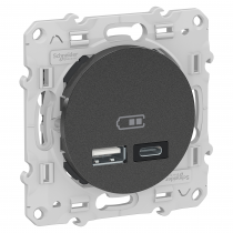 Odace - prise USB double - type A+C - Anthracite - 5 Vcc - 2,4A (S540401)