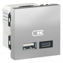 Unica - chargeur USB double - 5Vcc - 2,4A type A+C - 2 modules - alu - méca seul (NU301830)