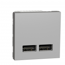 Unica - chargeur USB double - 5Vcc - 1A + 2,1A - 2 modules - Alu - méca seul (NU341830)