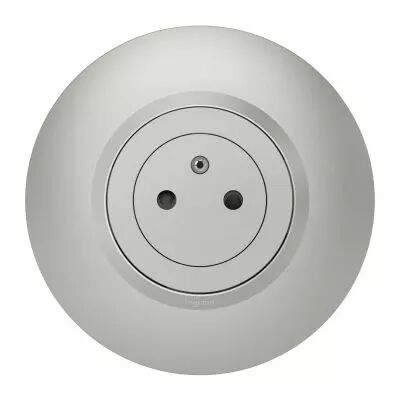 Prise de courant 2P+T Surface dooxie 16A avec plaque ronde alu bague chrome (095075)