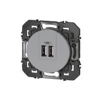 Double chargeur USB TypeA dooxie 3A finition alu - sachet (095257)