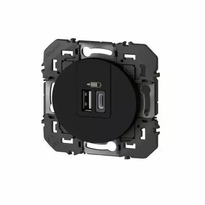 Double chargeur USB 1 TypeA + 1 TypeC dooxie 3A finition noir - sachet (095288)