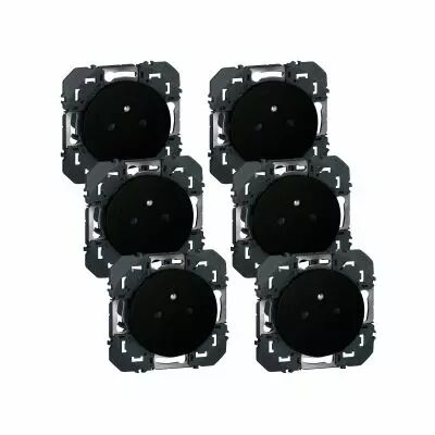 Lot de 6 prises de courant avec terre Surface dooxie - noir (300455)