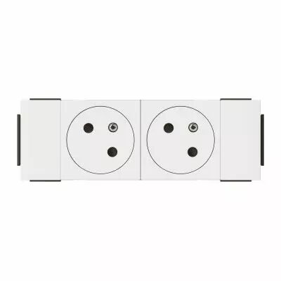 prise 2x2p+t surface mosaic soluclip pour goulotte clippage direct - blanc (077102l)