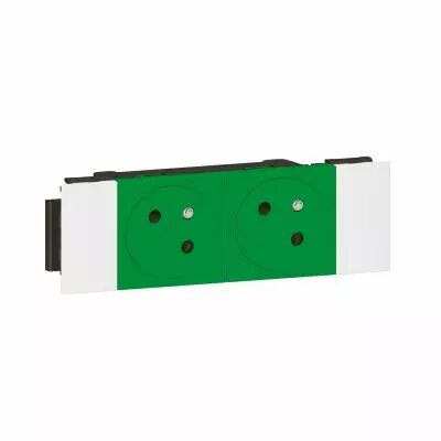 Prise 2x2P+T Surface Mosaic Soluclip goulotte clippage direct 4 modules - vert (077192L)