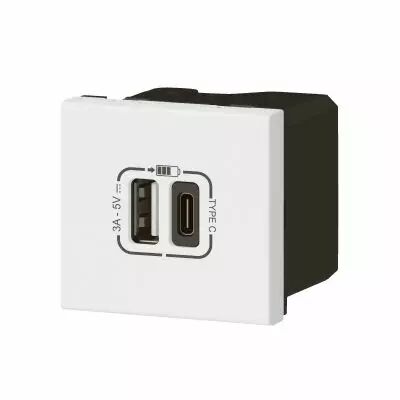 Chargeur USB Type-A + USB Type-C 3A 15W Mosaic Link 230V - 2 modules blanc (077570L)