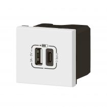 Chargeur USB Type-A + USB Type-C 3A 15W Mosaic Link 230V - 2 modules blanc (077570L)