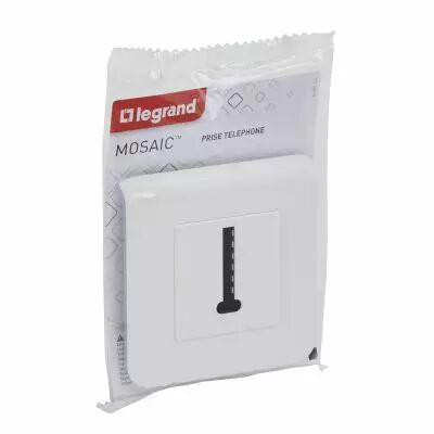 Prise t�l�phone en T Mosaic blanc avec plaque (099206)
