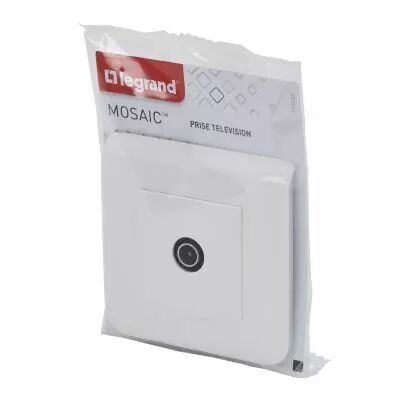 Prise TV Mosaic simple m�le blanc avec plaque (099207)