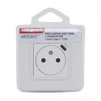 Prise de courant Surface Mosaic avec chargeur Type-C 2 modules - blanc (099209)