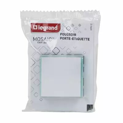 Poussoir avec porte-�tiquette Mosaic Easy-Led 6A 2 modules - blanc (099412)