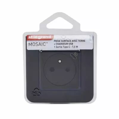 Prise de courant Surface Mosaic avec chargeur Type-C 2 modules - noir mat (099449)