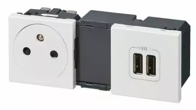Prise Surface + chargeur 2 USB TypeA Mosaic pr�c�bl�e 5 modules - blanc (099605)
