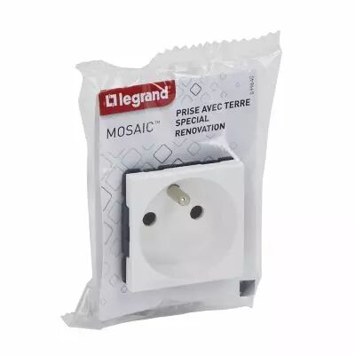 Prise de courant avec terre sp�ciale r�novation Mosaic blanc - 2 modules (099640)