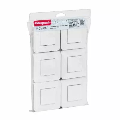 Lot de 6 interrupteurs ou va-et-vient Mosaic 10A blanc complet avec plaque (200082)