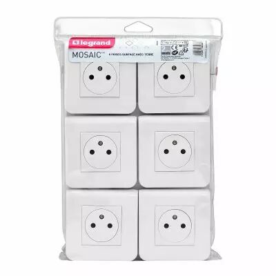 Lot de 6 prises de courant Surface Mosaic blanc complet avec plaque (200083)