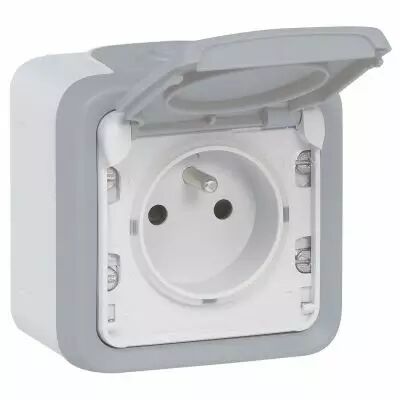 Prise de courant �tanche volet de protection IP55 Plexo complet saillie - gris (069910)
