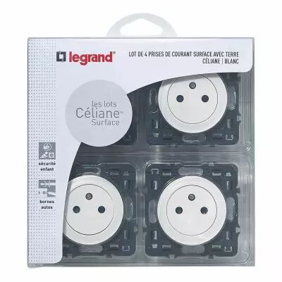 Lot de 4 Prises de courant avec terre C�liane Surface - Blanc (200260)