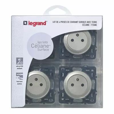 Lot de 4 Prises de courant avec terre C�liane Surface - Titane (200261)