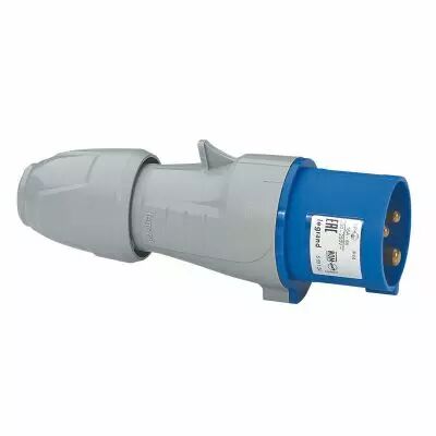 Fiche de puissance m�le avec terre 16A - 230V - droite - IP44 - 3 broches (090103)