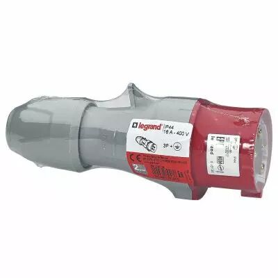 Fiche de puissance m�le avec terre 16A - 400V - droite - IP44 - 4 broches (090104)