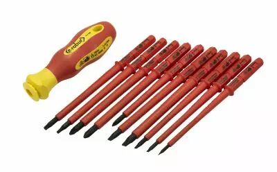 Trousse tournevis lame interchangeable isol� 1000V. 10 lames plat, PH, PZ, Torx (412108)