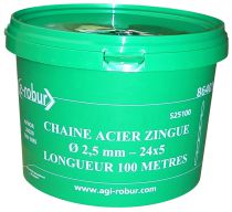 Chaîne acier zingué soudée, dia. 2,5 mm, longueur 100 m. (864016)