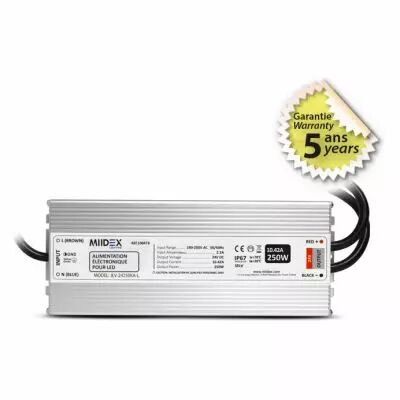 alim 24v dc lumineux 250w ip67 5ans (100478)