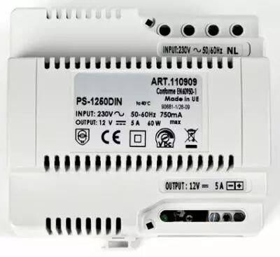 Alimentation secteur 230vac/12vcc 5a,fixation din et � vis 6 modules (PS1250DIN)