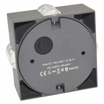 applique murale led 6w carre 4 diffuseurs 3000k gris anthracite ip54 (67807)