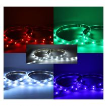 bandeau rgb + blc 5m 60led et 9w/m ip67 12v tube silicone (100421)