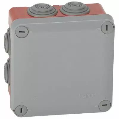 Boite carr�e 105x105x55 �tanche Plexo gris/rouge - embout (7) -IP55/IK07- 960�C (092025)
