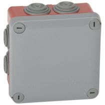 Boite carrée 105x105x55 étanche Plexo gris/rouge - embout (7) -IP55/IK07- 960°C (092025)