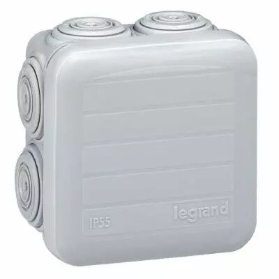 Boite carr�e 65x65x40 �tanche Plexo gris - embout (7) -IP55/IK07- 650�C (092005)