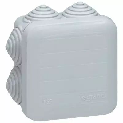 Boite carr�e 65x65x40 �tanche Plexo gris - embout gradins (7) -IP55/IK07- 650�C (092205)