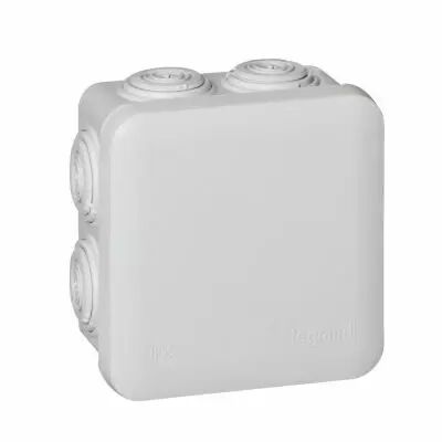 Boite carr�e 80x80x45 �tanche Plexo gris - embout (7) -IP55/IK07- 650�C (092012)