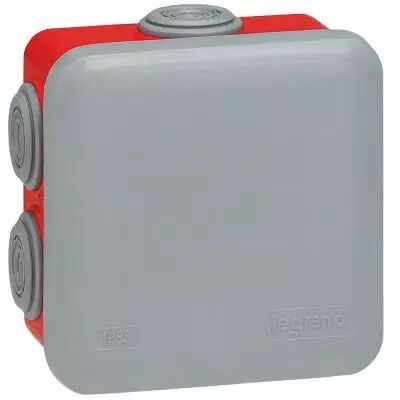 Boite carr�e 80x80x45 �tanche Plexo gris/rouge - embout (7) -IP55/IK07- 960�C (092015)