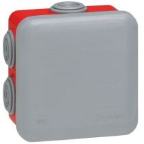 Boite carrée 80x80x45 étanche Plexo gris/rouge - embout (7) -IP55/IK07- 960°C (092015)