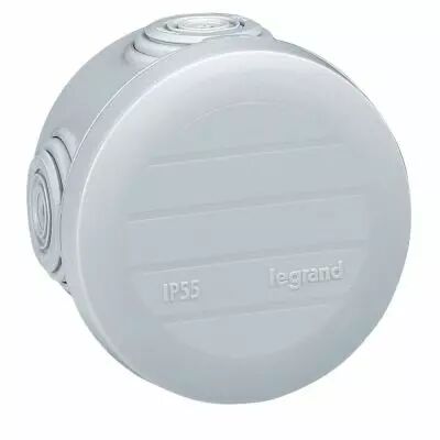 Boite ronde - � 60/h 40 �tanche Plexo gris - embout (4) -IP55/IK07- 650�C (092001)