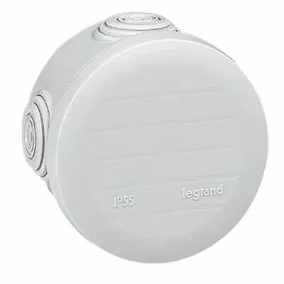 Boite ronde - � 70/h 45 �tanche Plexo gris - embout (4) -IP55/IK07- 650�C (092002)