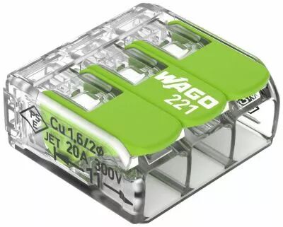 borne wago 221 green 3x4mm� � leviers souple & rigide (221-423)