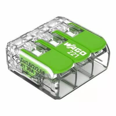 borne wago 221 green 3x6mm� � leviers souple & rigide (221-623)
