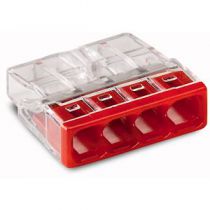 Borne Wago 2273 - 4 x 0,5 à 2,5mm² Transparent / Rouge (2273-204)